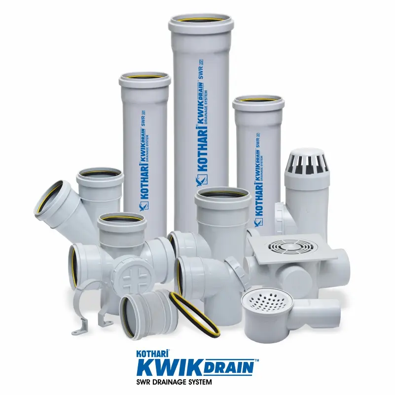 Kothari KwikDrain SWR soil, waste and rainwater pipes and fittings, full system group shot