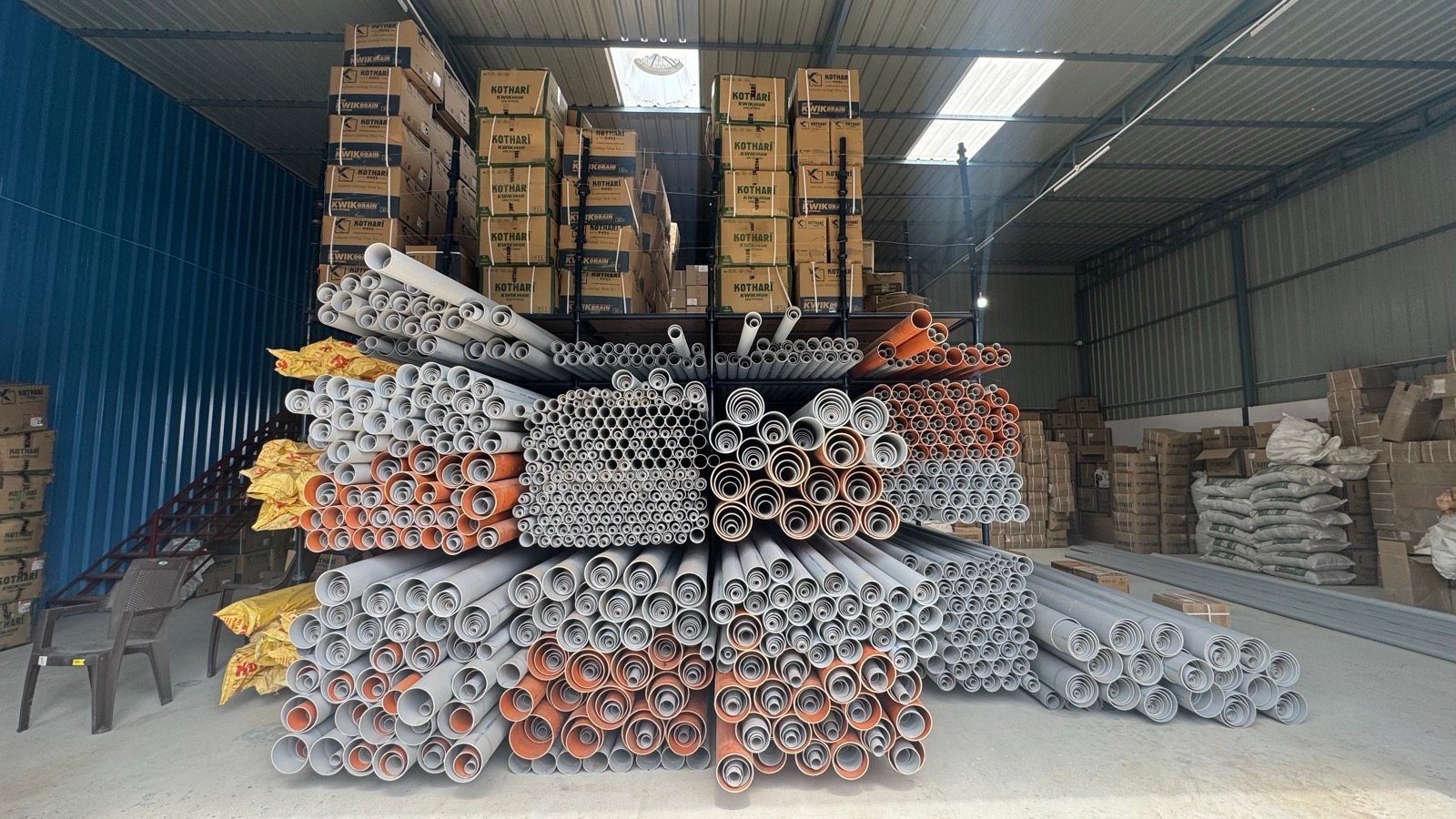 Full range of SWR and UPVC pipe stock fanned out at the JAD warehouse